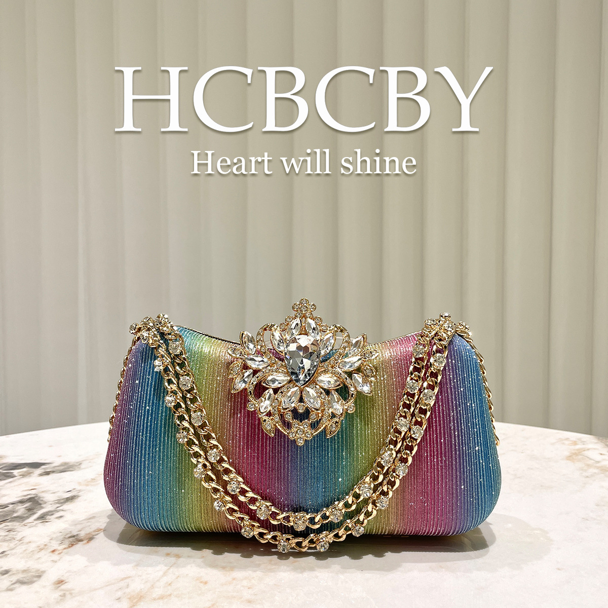 Free Shipping Designer Luxury Golden Rhinestone Buckle Decorated Striped Chain Clutch Bag For Women Fashionable Elegant Box-shaped Evening Bag Handbag