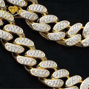 Fine Jewelry 925 Sterling Silver VVS Moissanite Diamond Iced Out 2rows Miami Cuban Link Chain Necklace for Hip Hop Men