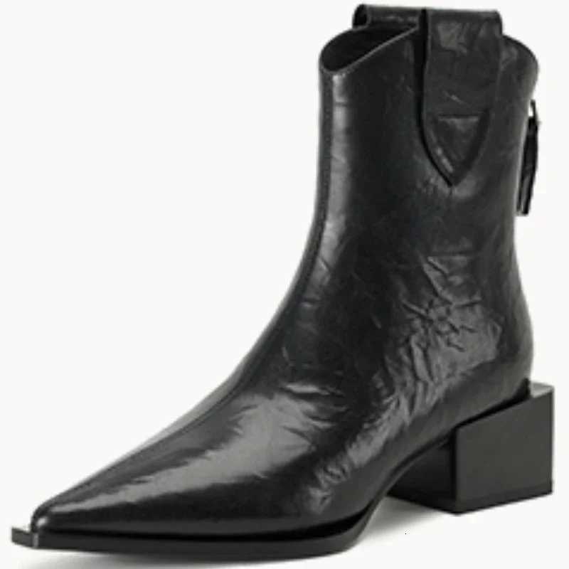 2025 Pointed Toe Women Wern Cowgirl Boots Fi Slip Chelsea Booties Style Autumn Female Thick Heel Shoes Heel 5CM XJ250807