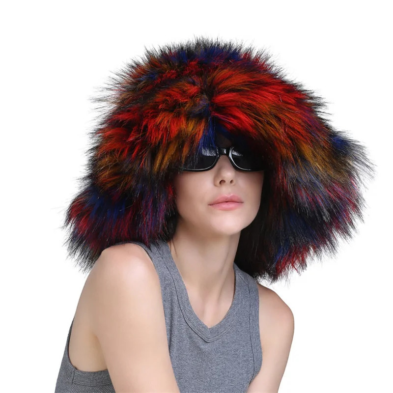 Fluffy Faux Fur Fisherman Hat For Women Winter Hats Plush Ear Protection Cap Windproof Warm Female Panama Caps Solid Bucket Hats 250806