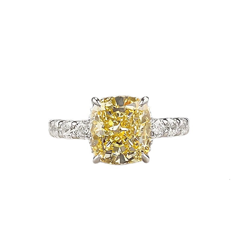 Hui Zhi Wing Jewelry S Pure Silver 9*10 Fat Square Lucky mond Ring Fashionable Light Luxury Vibrant Yellow Wealth