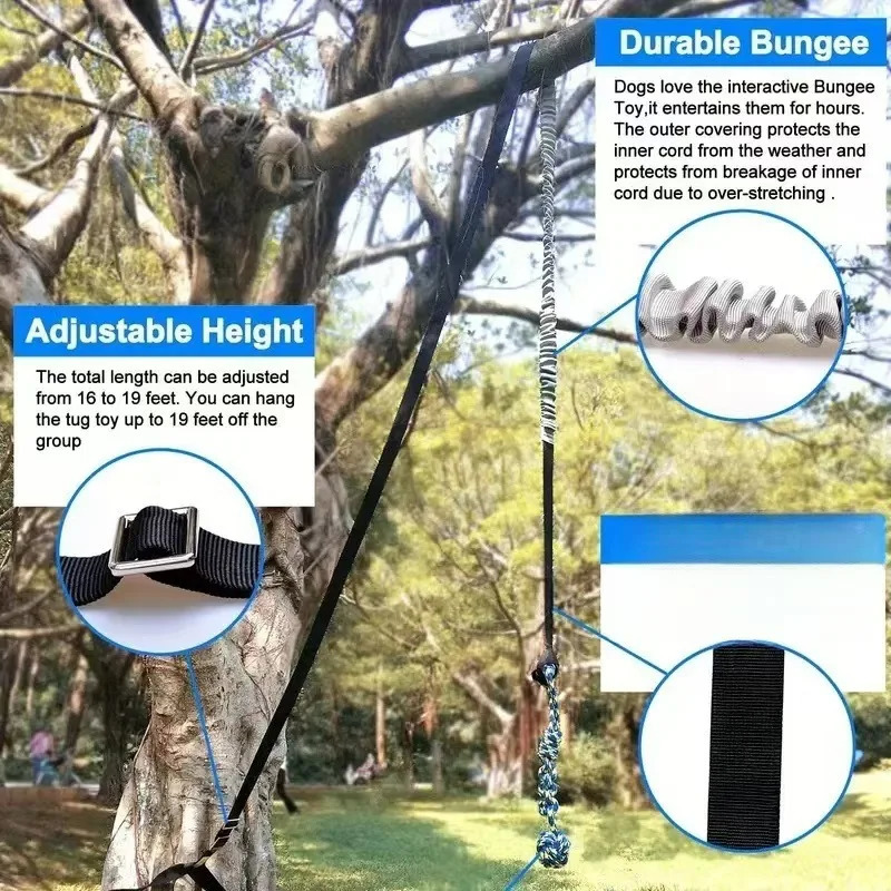 Outdoor Bungee Tug Toy Dog Toy Hanging from Tree for Small to Large Dogs Interactive Exercise Play Cord Tether with Chew Rop 250804
