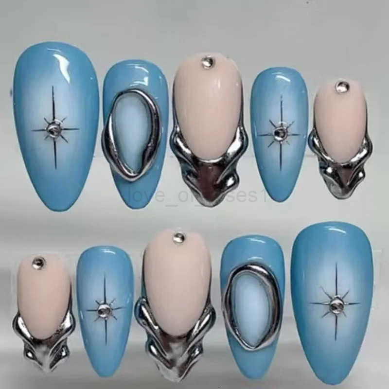 24Pcs 3D Green Ripple Design False Nails Cats Eye French Almond Fake Nail Tips with Leaves Pattern Removable Oval Press on Nails Z250806