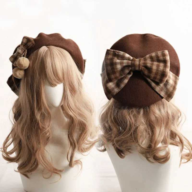 2020 Winter Cute Beret Women New British Fashion Retro Big Bow Plaid Painter Hat Girl Female Beanies Wholesale XJ250807