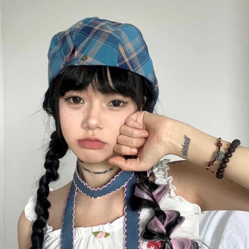 Original Bow Contrasting Color Plaid Newsboy Hats for Women Show Face Summer Thin Versatile Sunscreen Vintage Berets C Y2k XJ250807