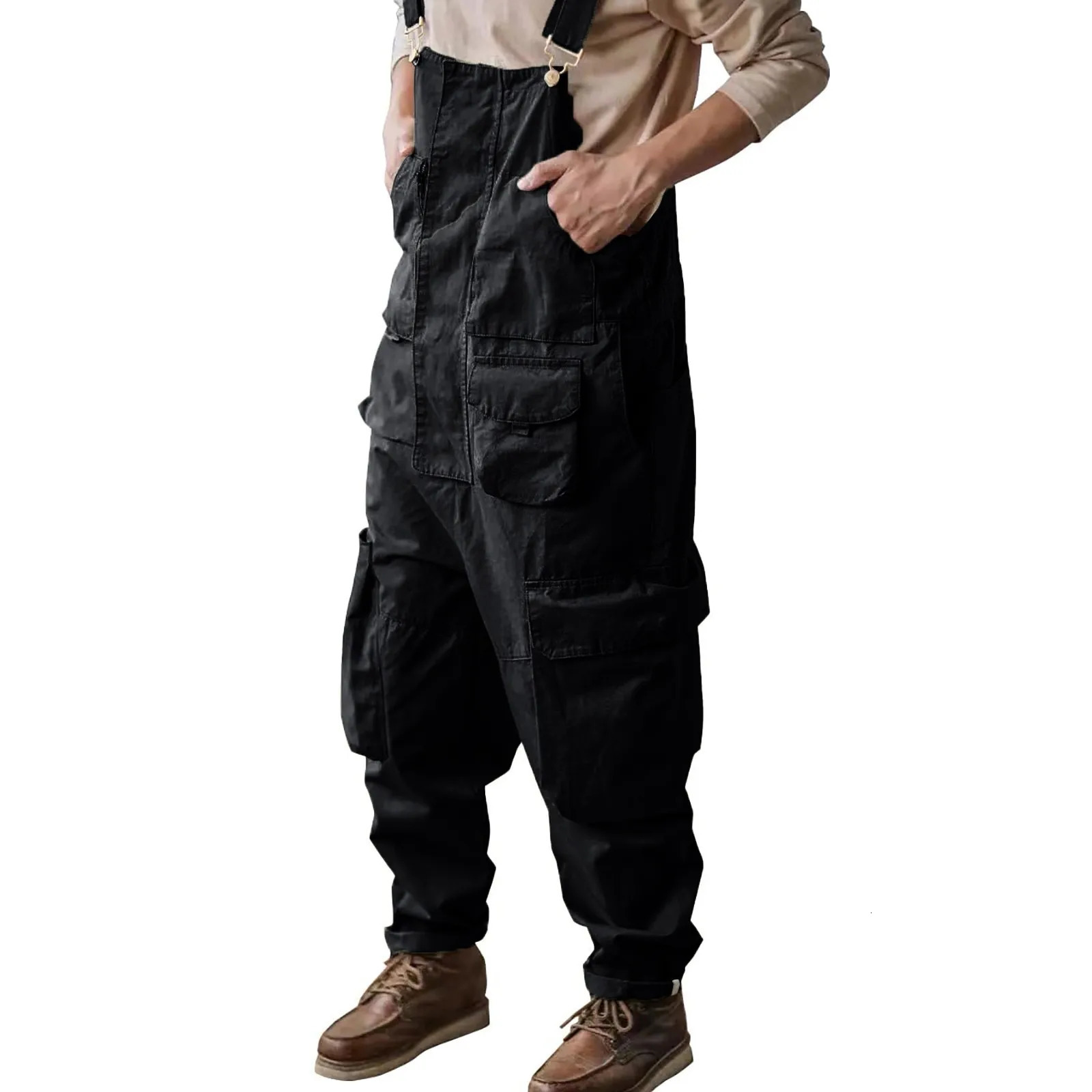 Bib Jumpsuit Trendy Wide Leg Men Overalls SkinFriendly Cargo OnePiece Adjustable Suspender Straps Work Wear 250804