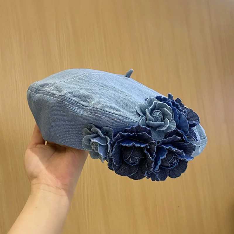 Ladies New Denim Beret Hats Flower Cowboy Vintage Luxury Hat Women Retro Casual Painter Hat Female Trend Spring Autumn Hat XJ250807
