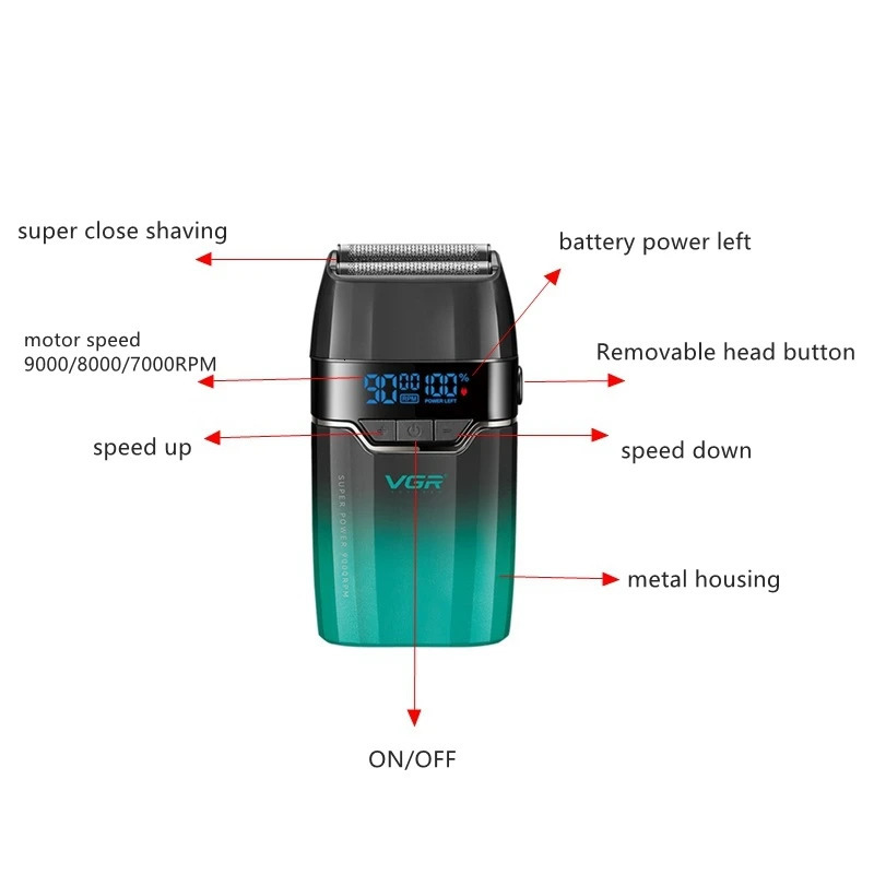 VGR Professional Hair Beard Electric Shaver For Men Barber Rechargeable Electric Razor balds head Shaving Machine 250805