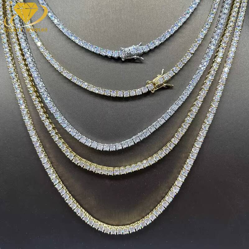 Fine Jewelry 3mm 4mm 5mm Tennis Chain Necklace Round Cut High Quality Moissanite Iced Out 925 Silver Tennis Chain Bracelet