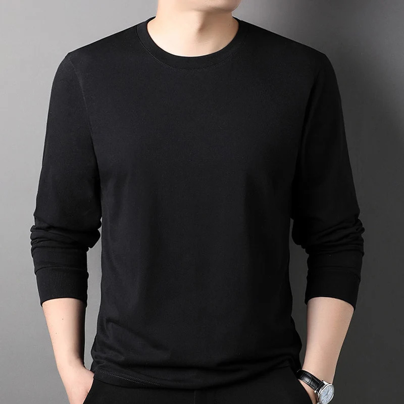 Mens 100% Cotton Soft Long Sleeve Top TeesHarajuku Plain T-Shirts.Loose StylesBlack White 250801