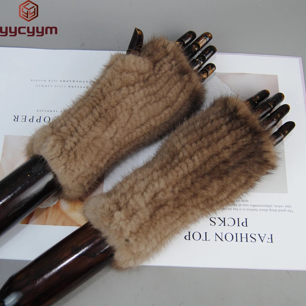 Style Women Winter Real Mink Fur Gloves 100% Natural Warm Mink Fur Fingerless Gloves Girls Knitted Genuine Mink Fur Mittens 250806