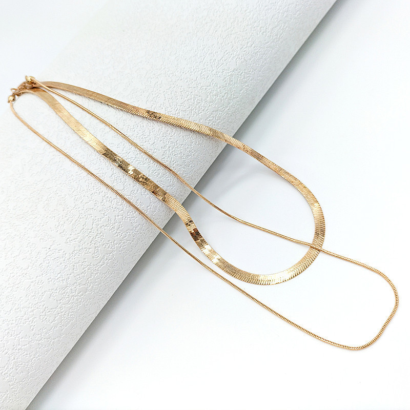 Designer Herringbone Necklace Women,Dainty 14k Plated Snake Necklace, Simple Gold Layered Necklaces,Gold Jewelry Gift for Women