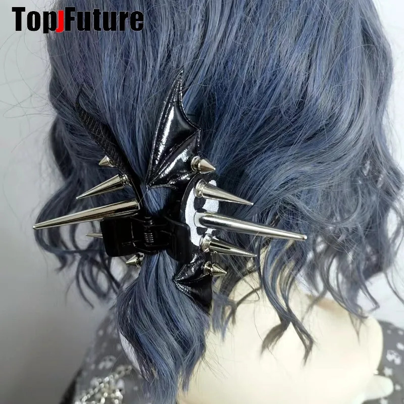 Streetwear Gothic Spike Hair Grab Punk Hip Hop Handmade Leather Buckle Chain Spike Clip Women Party Hair Accessories 250730