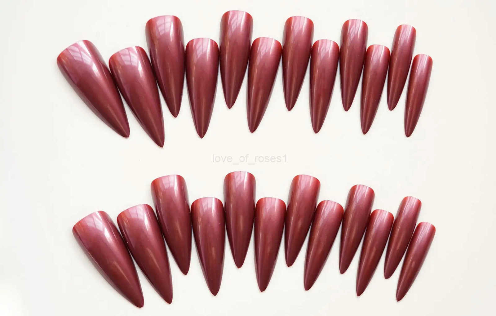 24pcs Super Long Stiletto Fake Y2K Nails Press On Vintage Wine Red False Nails With Designs Full Cover Fashion Almond Nail Tips Z250807