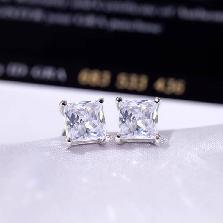 Ready to Ship Fine Jewelry Earrings 925 Silver Stud Earring Princess Cut 1ct D Color VVS Moissanite Earring GRA Certificate