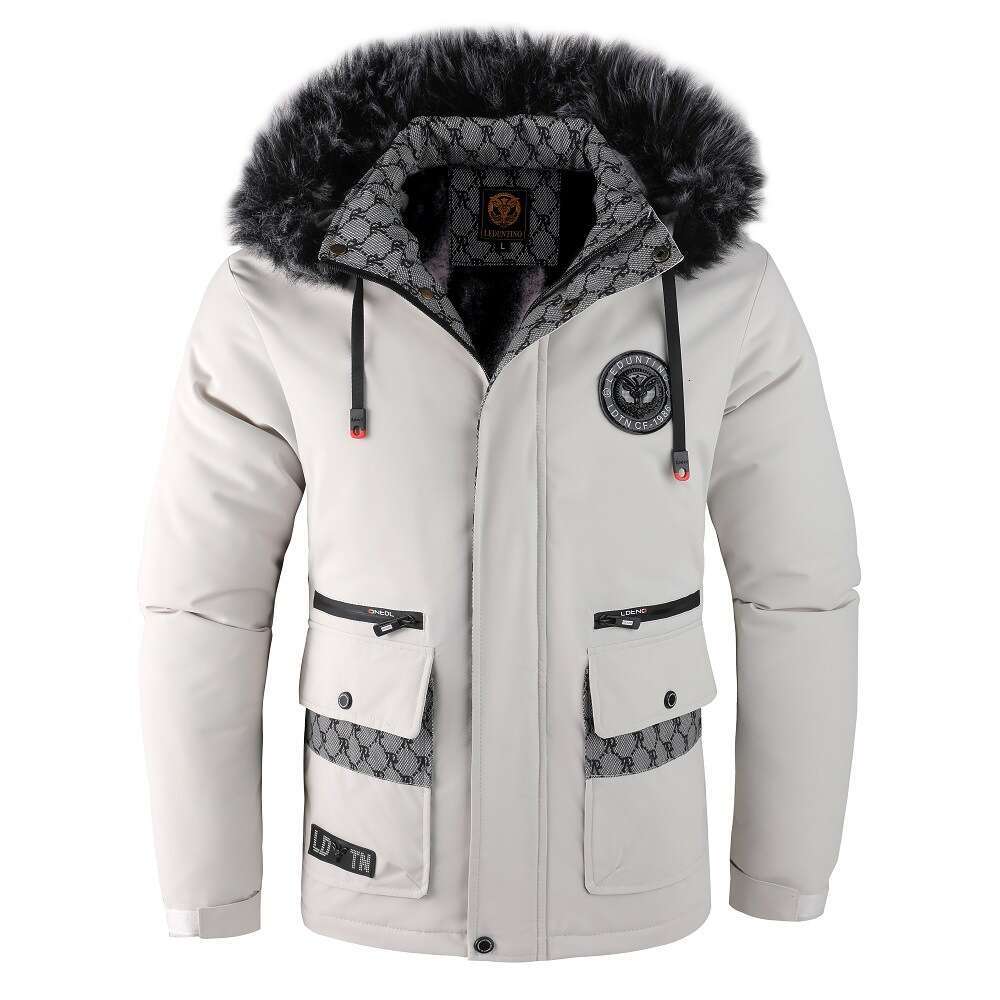 Autumn Winter New Men's Korean Style Fur Collar Thickened Cotton Jacket Casual Fashion Coat