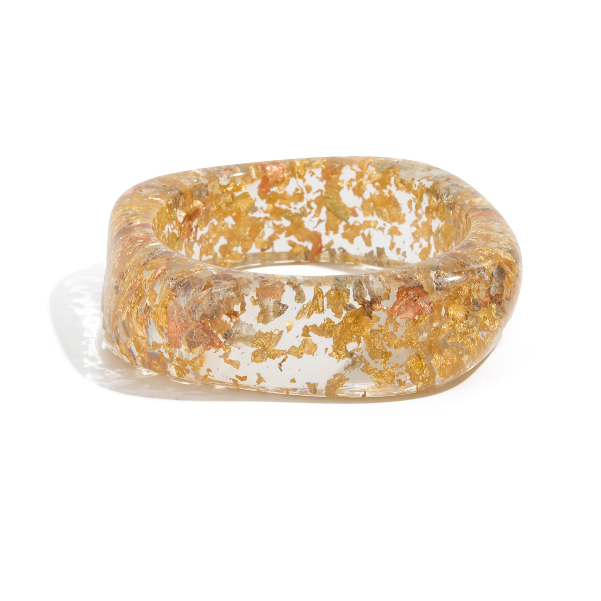 European American Retro Tortoiseshell Inspired Resin Bracelet Minimalist Metal Square Spring Cuff for Women
