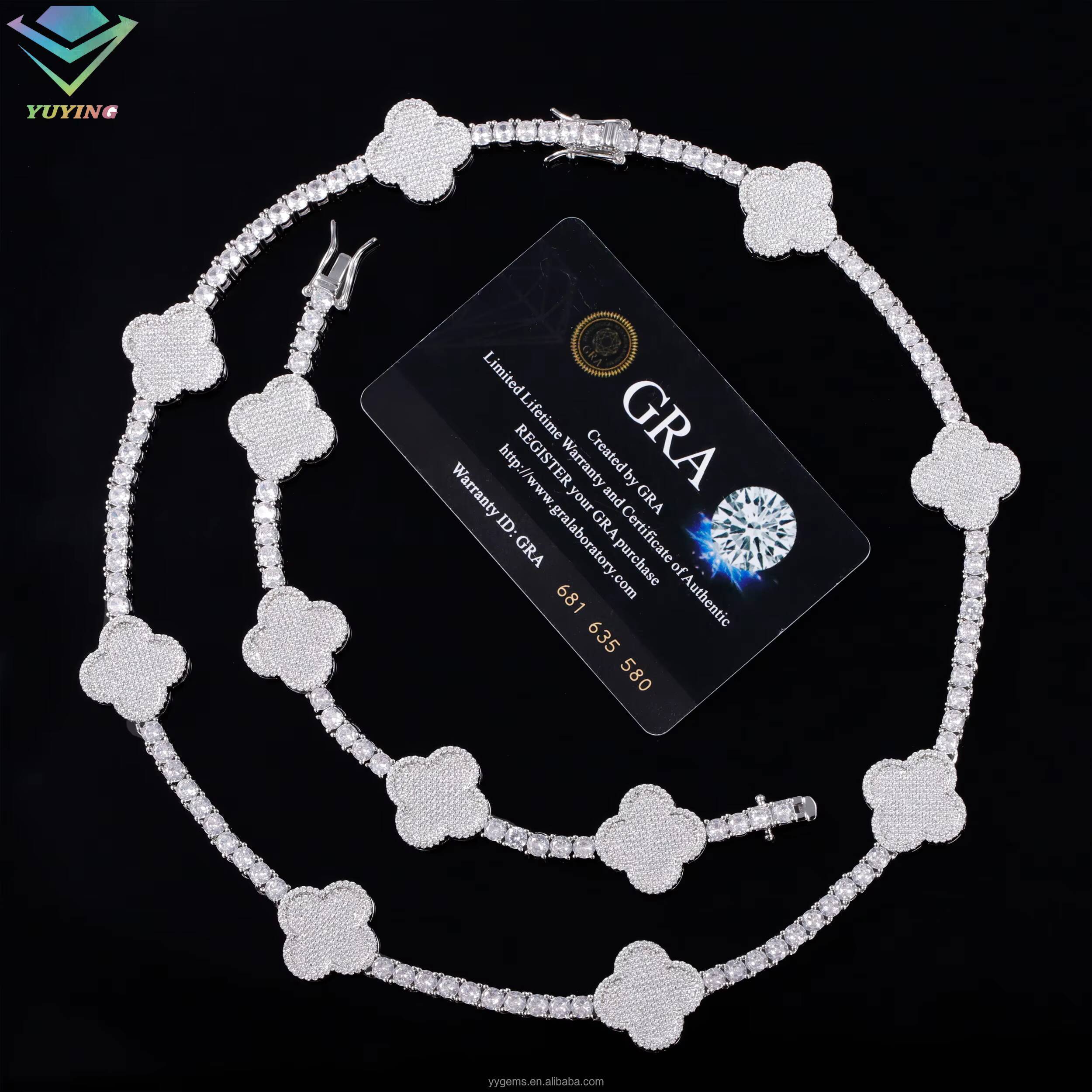 Fashion Four Leaf Gold Plated S925 Silver Mossanite Tennis Link Bracelet Clover Charms Tennis Chain Jewelry Bracelet