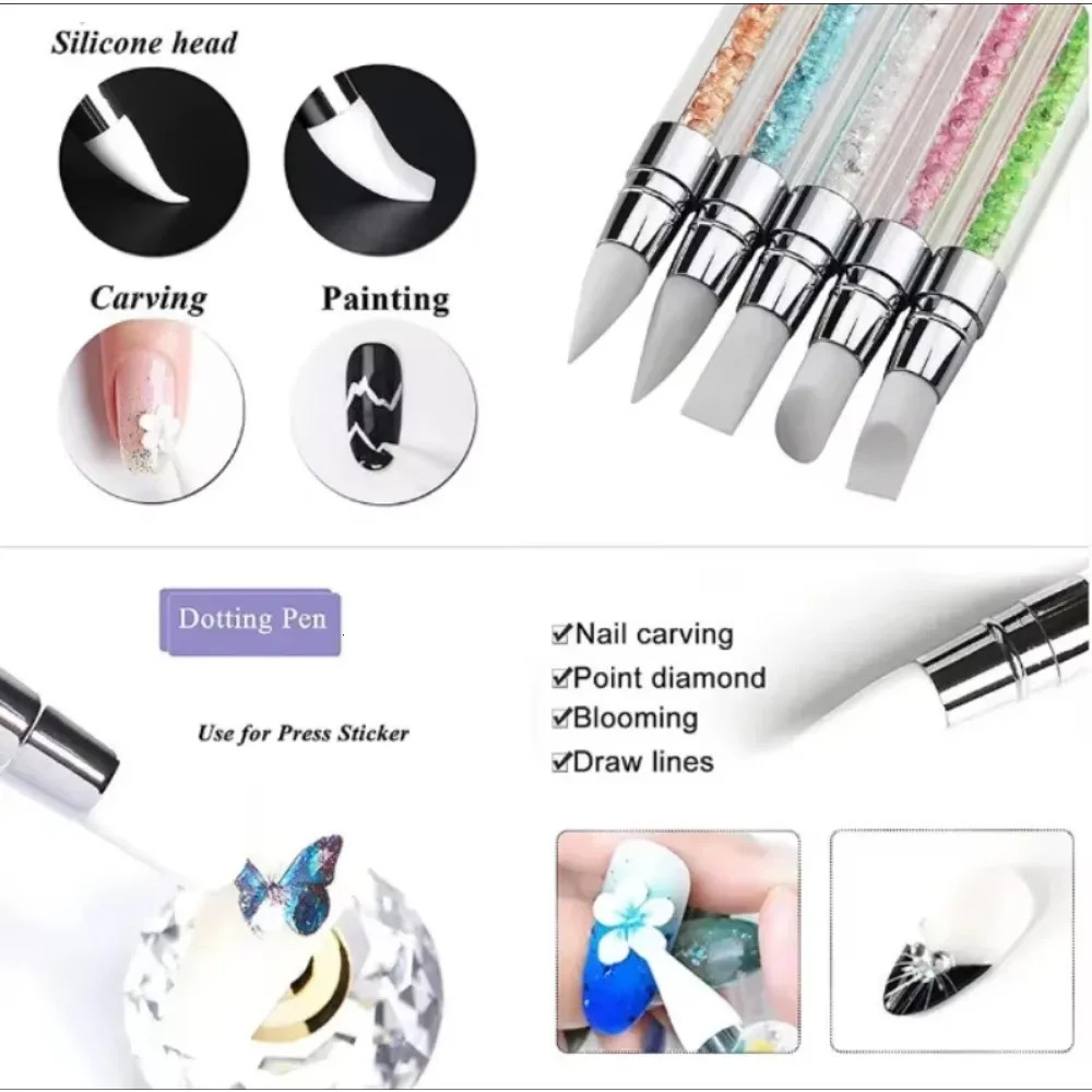 Double-ended Silicone Press Pen Wedge Deer Hoof Brush Nail Supplies Carving DIY Glitter Powder Sticker Manicure Tips Nail Tool 250805