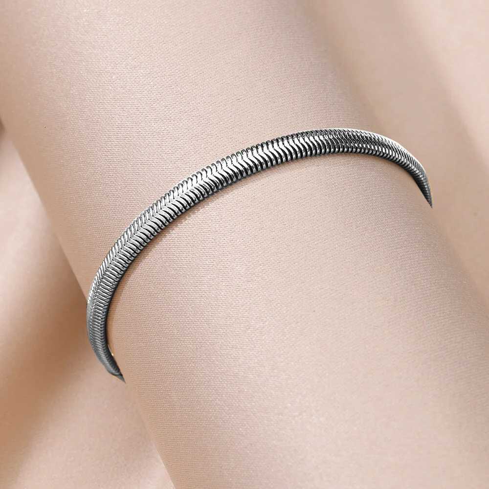 5MM Flat Snake Chain Bracelet for Women and Men Silver Plated 316L Stainless Steel Fashion Classic Charm Bracelets Jewelry W250807