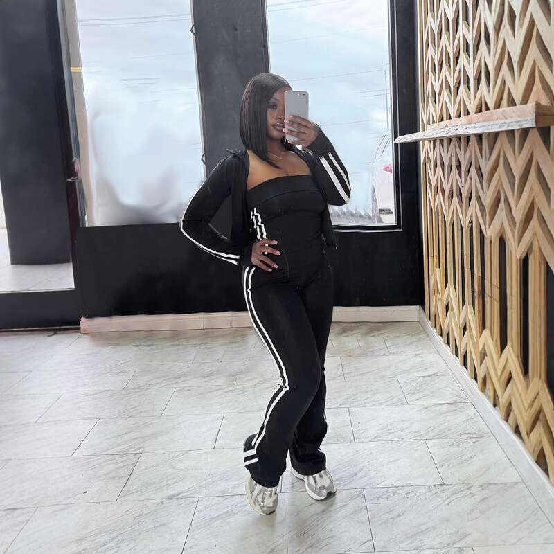 designer leisure Women's Clothing Splicing Striped Yoga Clothes Zipper Long Sleeved Jacket Tube Top Sports Three Piece Suit