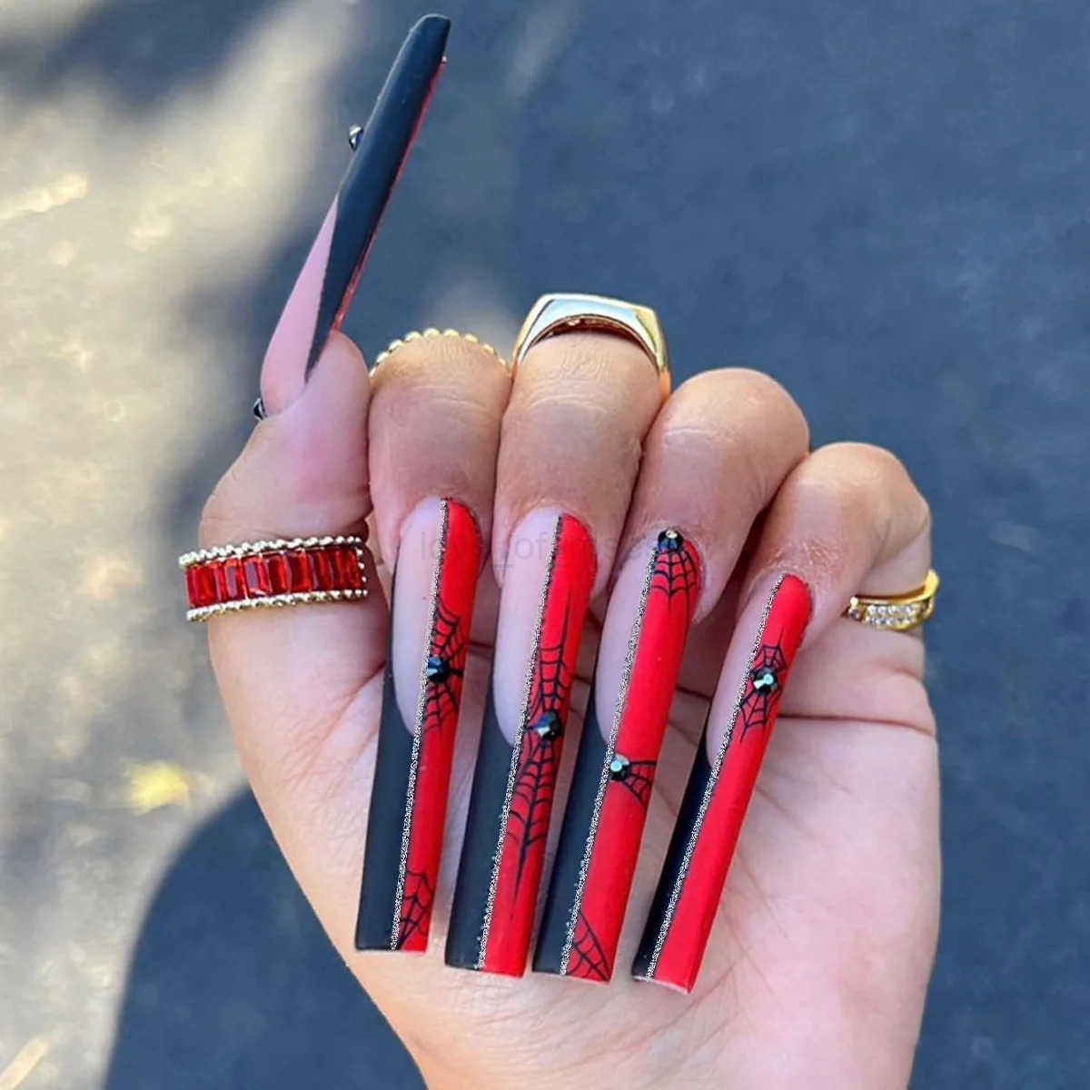 24pcs Extra Long Ballet Fake Nails Red Black Color Decoration False Nails Full Cover Wearable Halloween DIY Press On Nails Z250807