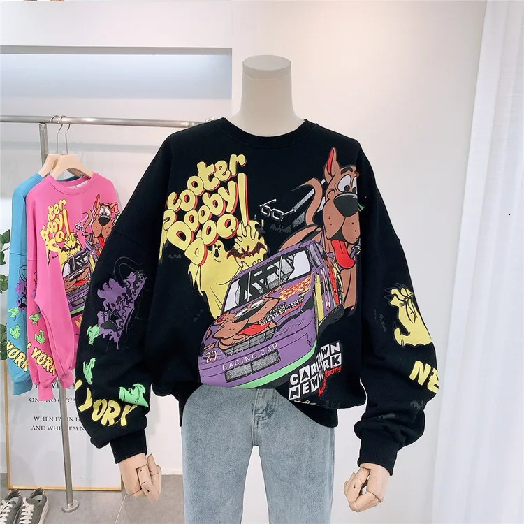 Letter Printing Sweatshirt Women High Street Cartoon Puppy Car Clothes Casual Crew Neck Sweater Bulk Items Wholesale Lots 250806