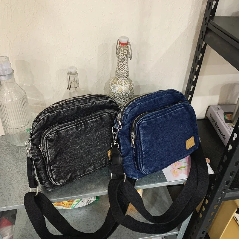 Vintage Style Small Square Crossbody Bags For Women Washed Denim Fabric Retro Messenger Bag Casual Street Shoulder Tote 250805