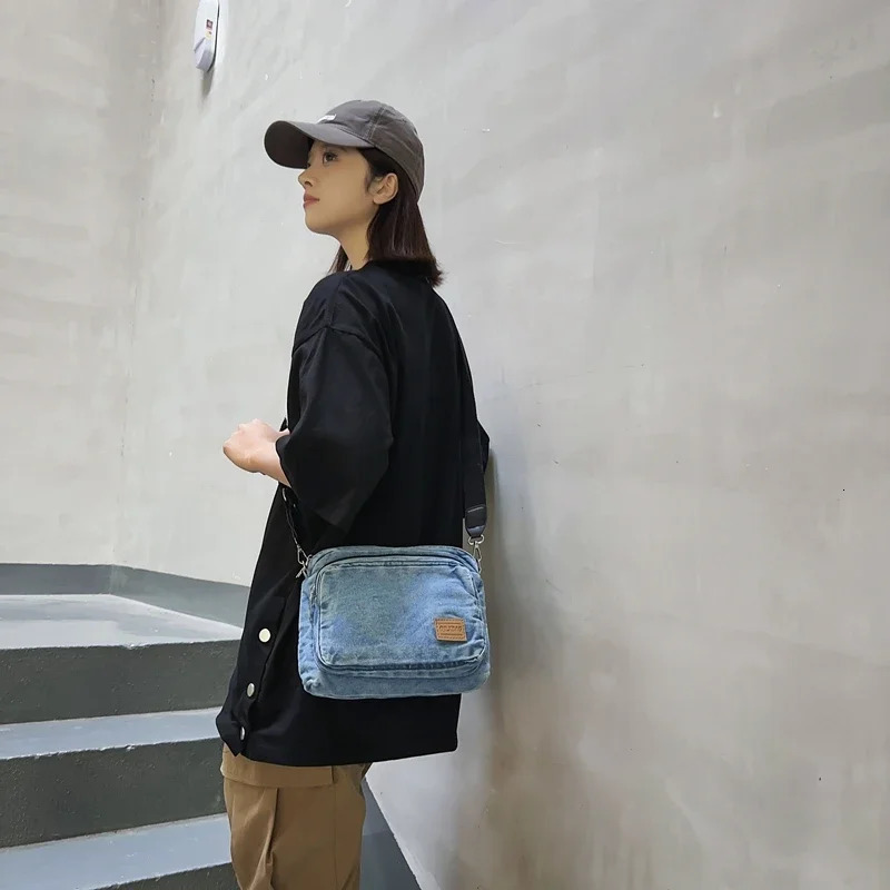 Vintage Style Small Square Crossbody Bags For Women Washed Denim Fabric Retro Messenger Bag Casual Street Shoulder Tote 250805