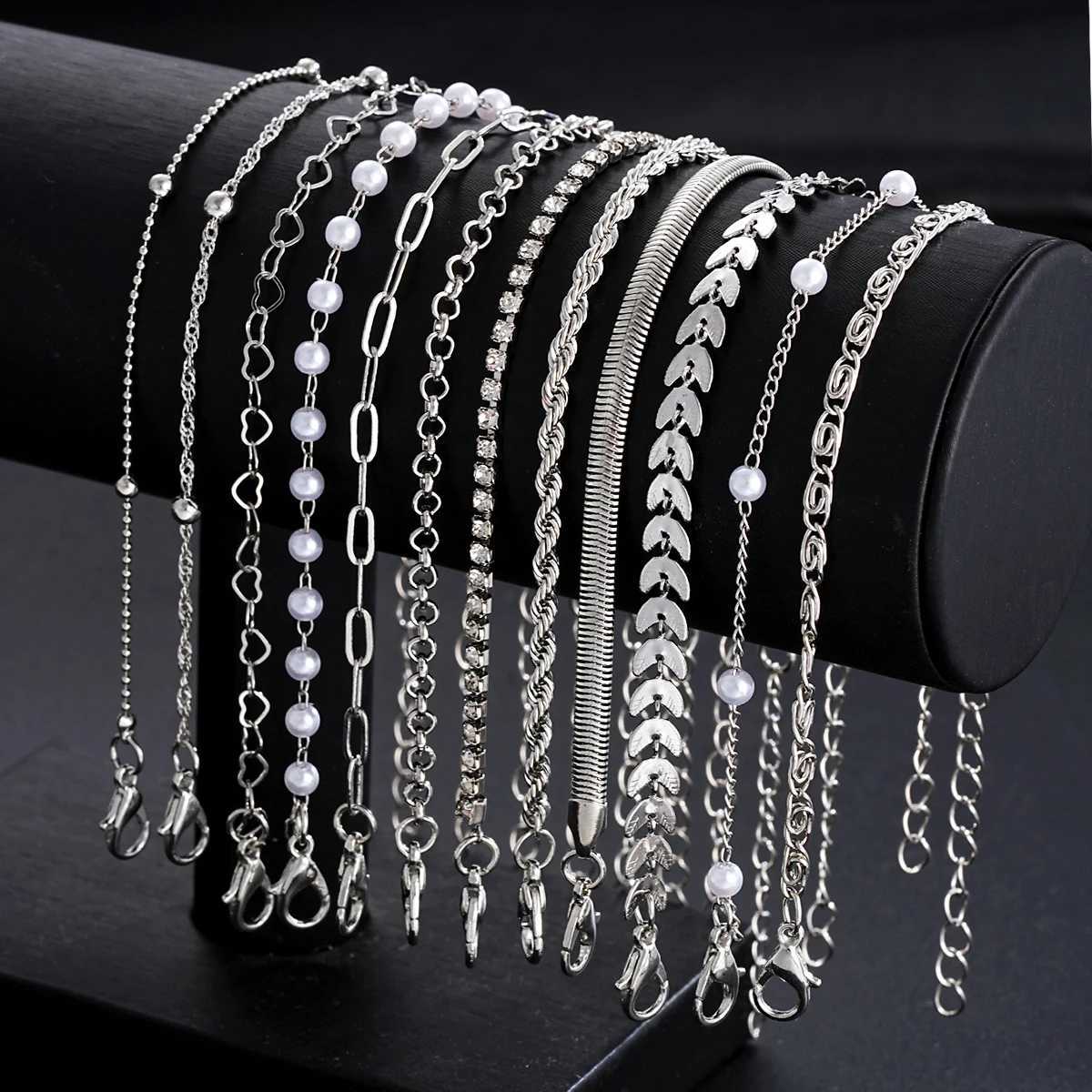12pcs Boho Heart Twisted Snake Chain Bracelets For Women Imitation Pearl Fish-Tail Paperclip Bracelet Set Summer Holiday Jewelry W250807
