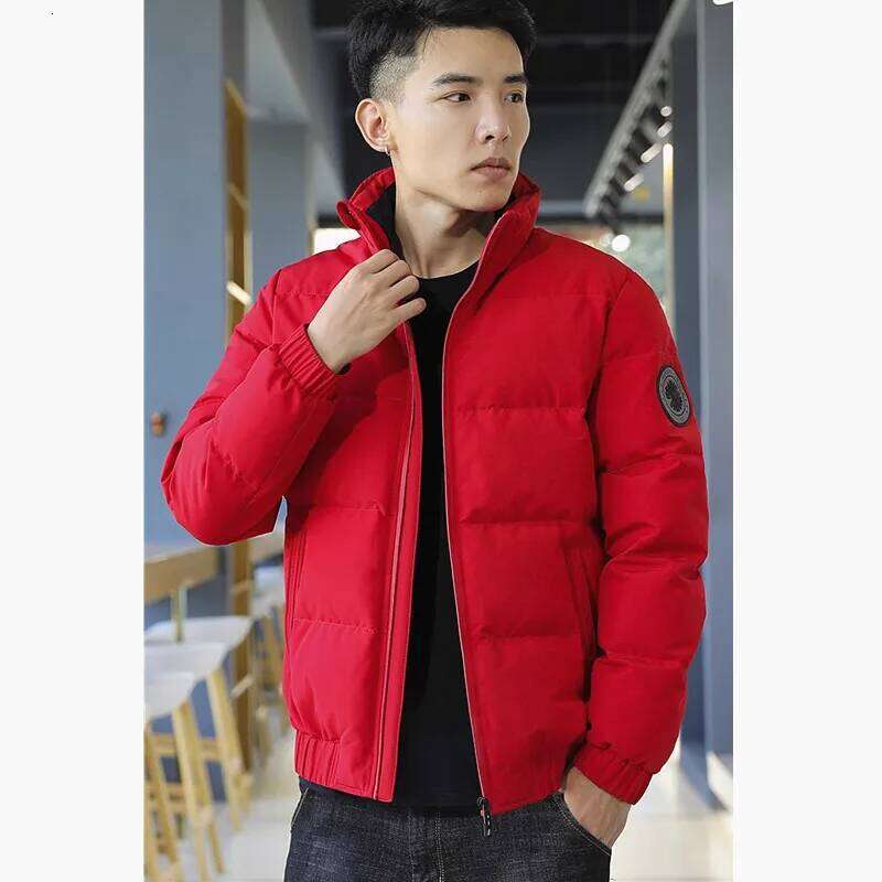 Red Men's Long-sleeved Stand-up Collar Down Jacket, New Winter Coat, Asian Sizes L-8XL, Beige, Gray, Black Parkas