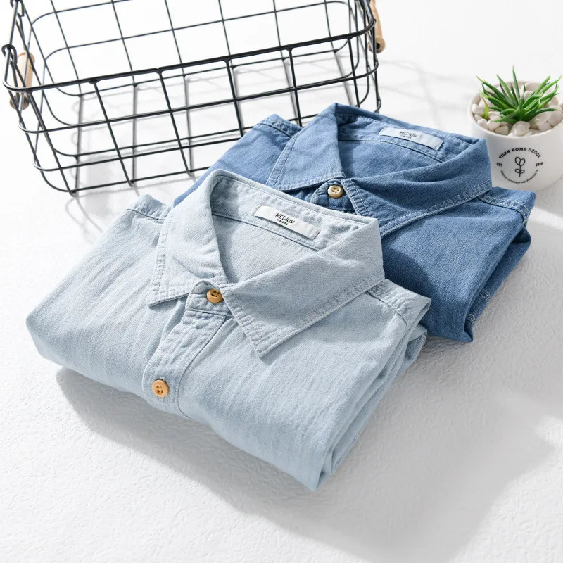 Light and Thin Summer Shortsleeved Denim Shirt for Men Casual Breathable Sweatwicking Suitable Daily Commuting 250807
