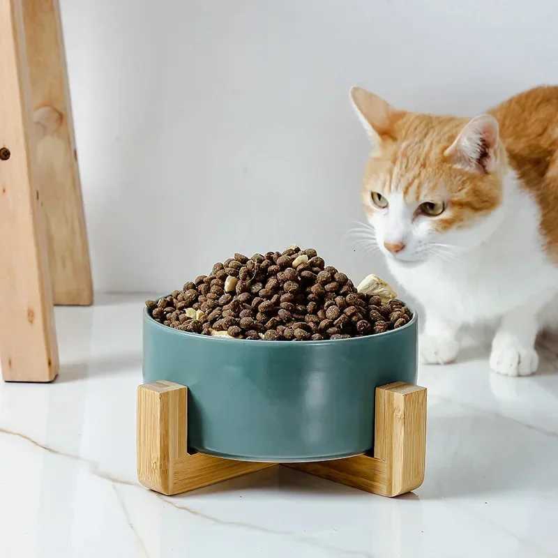 Ceramic Bowl Cat Dog Bowl Cat Food Bowl Cat Bowl Drinking Water Bowl Double Bowl Protection Cervical Spine Bowl Black Pet Bowl Y250806