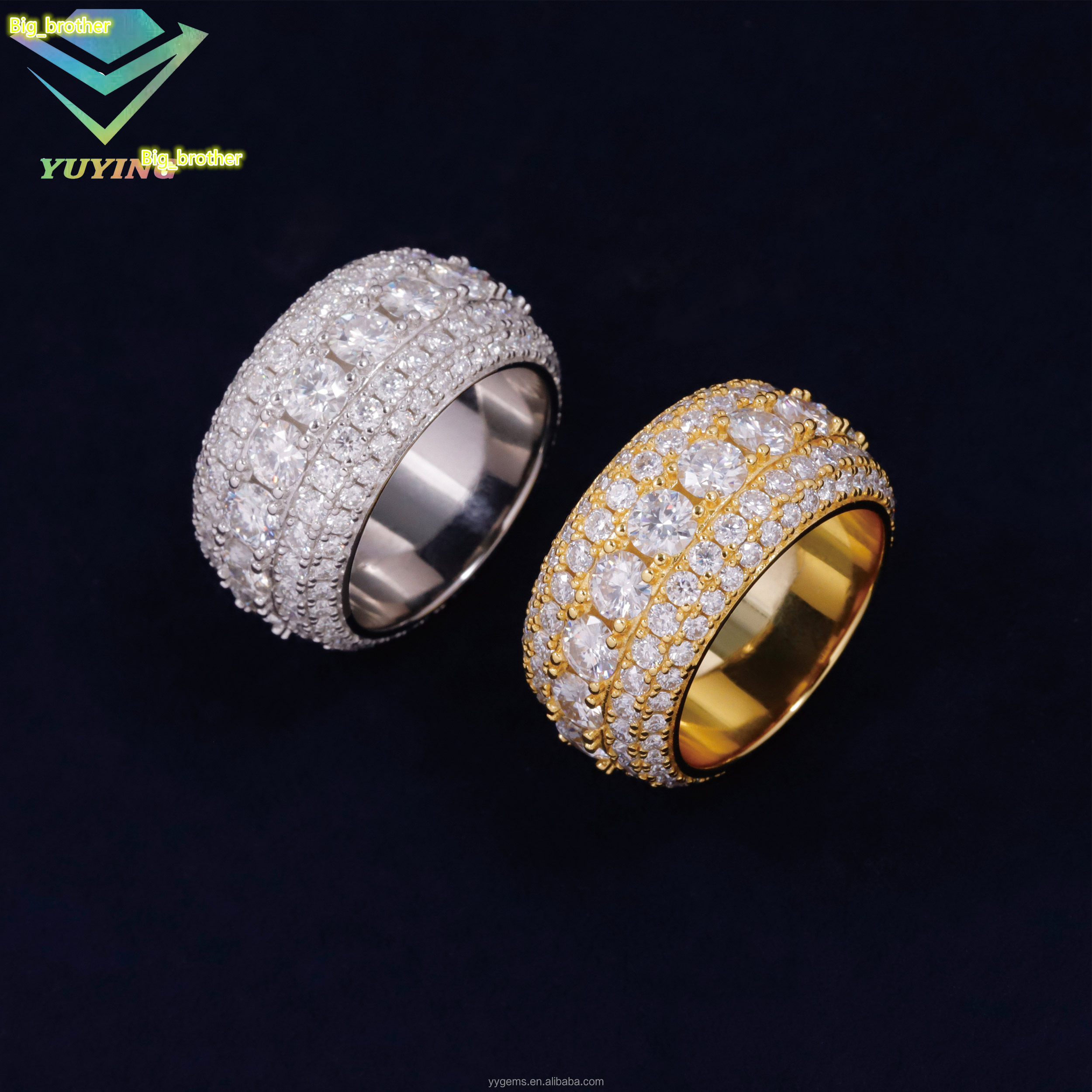 Fine Jewelry Mens Rock 925 Silver Gold Moissanite Ring Collections Passes Diamond Tester VVS Iced Rings Passes Diamond Tester