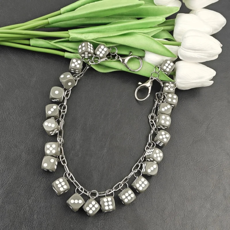 2025 Model DIY Lucky Colorful Dice Pants Chain Fashionable Men And Women Ones Waist Accessories Hip Hop Key Chain 250805