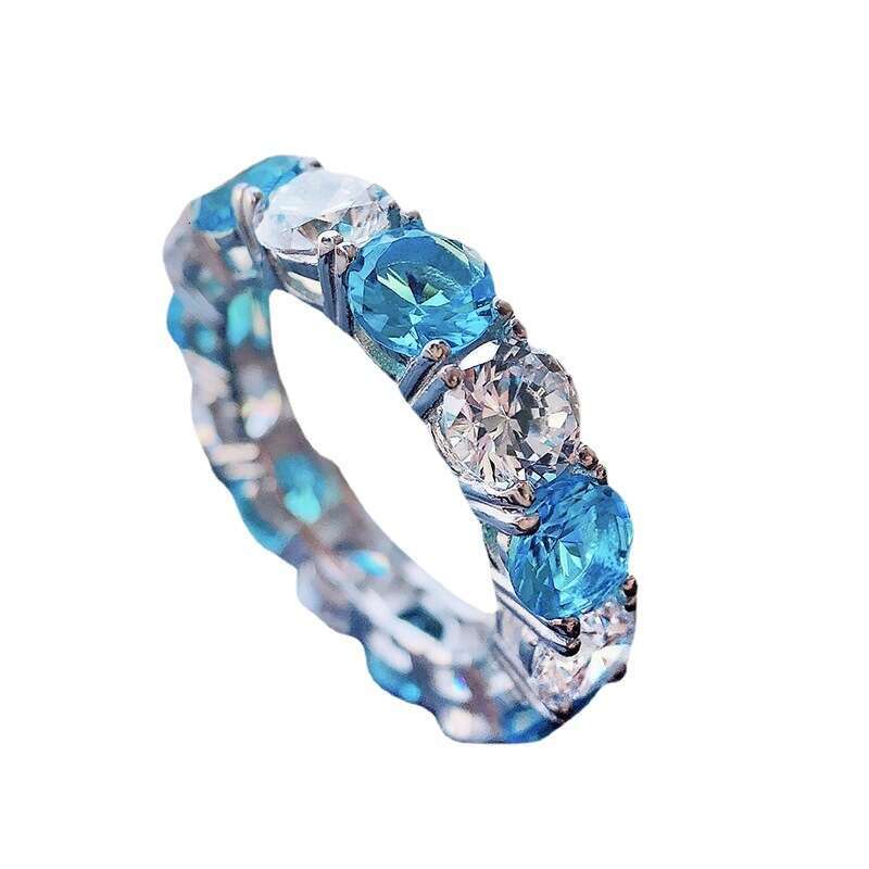 Mujing Jewelry Micro Pave Aquamarine Silver 5*5 Round Diamond Index Finger Women's Ring