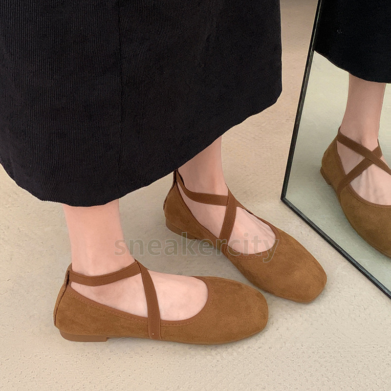 designer shoes loafers ballet flats mary jane shoes womens shallow mouth comfort soft sole elegant fashion cross elastic band dress shoes size 35-40