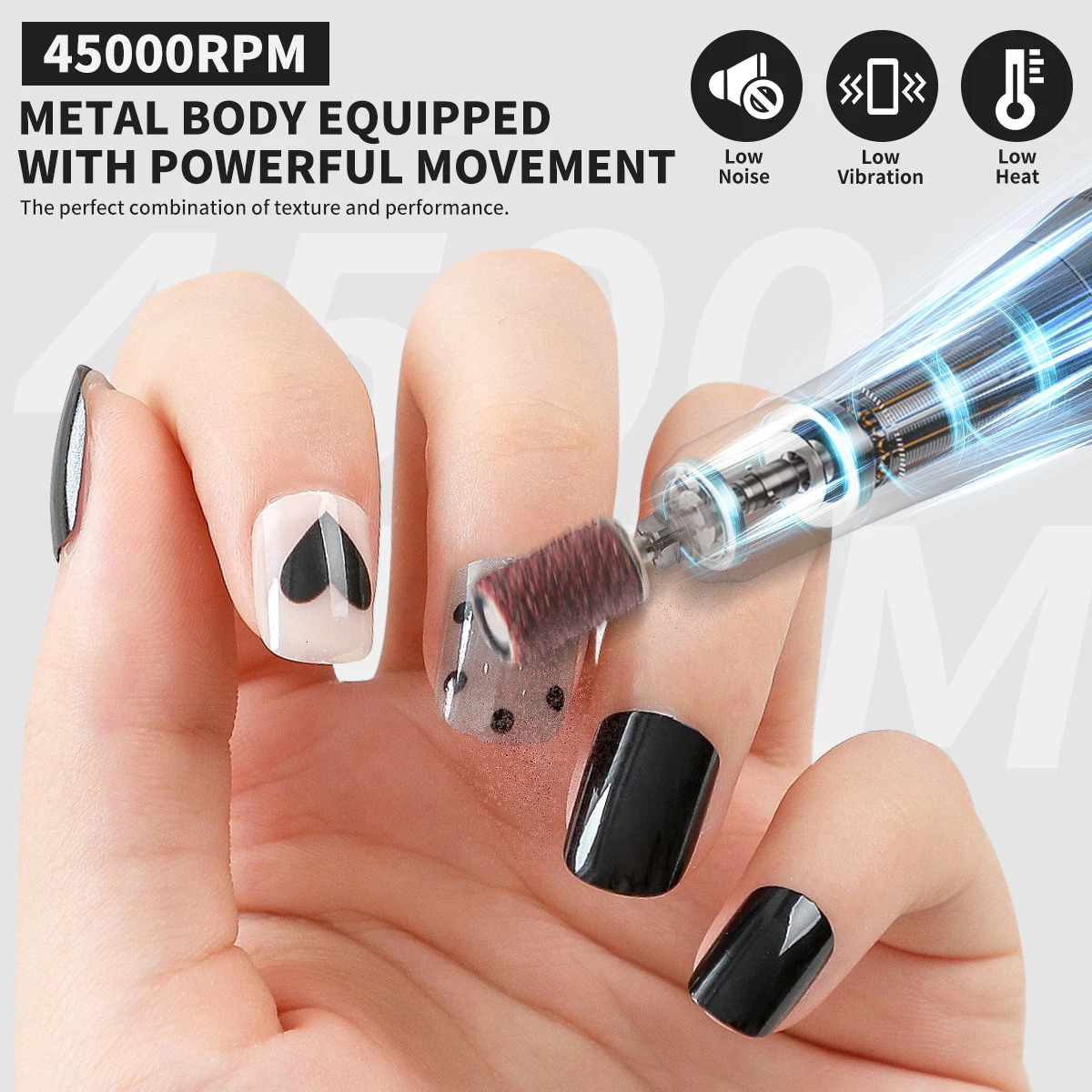 45000RPM Electric Nail Drilling Machine Low Noise Rechargeable Nail Gel Polishing Machine Suitable for Nail Art Salon Tools 250807