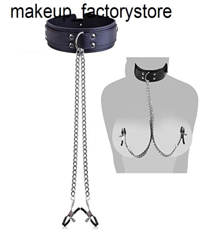 Massage Eather Slave Collar Nipple Clamps Necklace Adult Games Sex Toys For Women Couples Bdsm Bondage Gags Muzzles Accessorie9832455