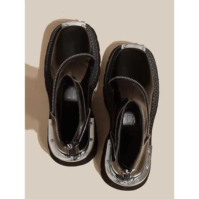 Platform Womens 2025 Spring New British Style Square Toe Chelsea Boots Metal Functial Booties XJ250807