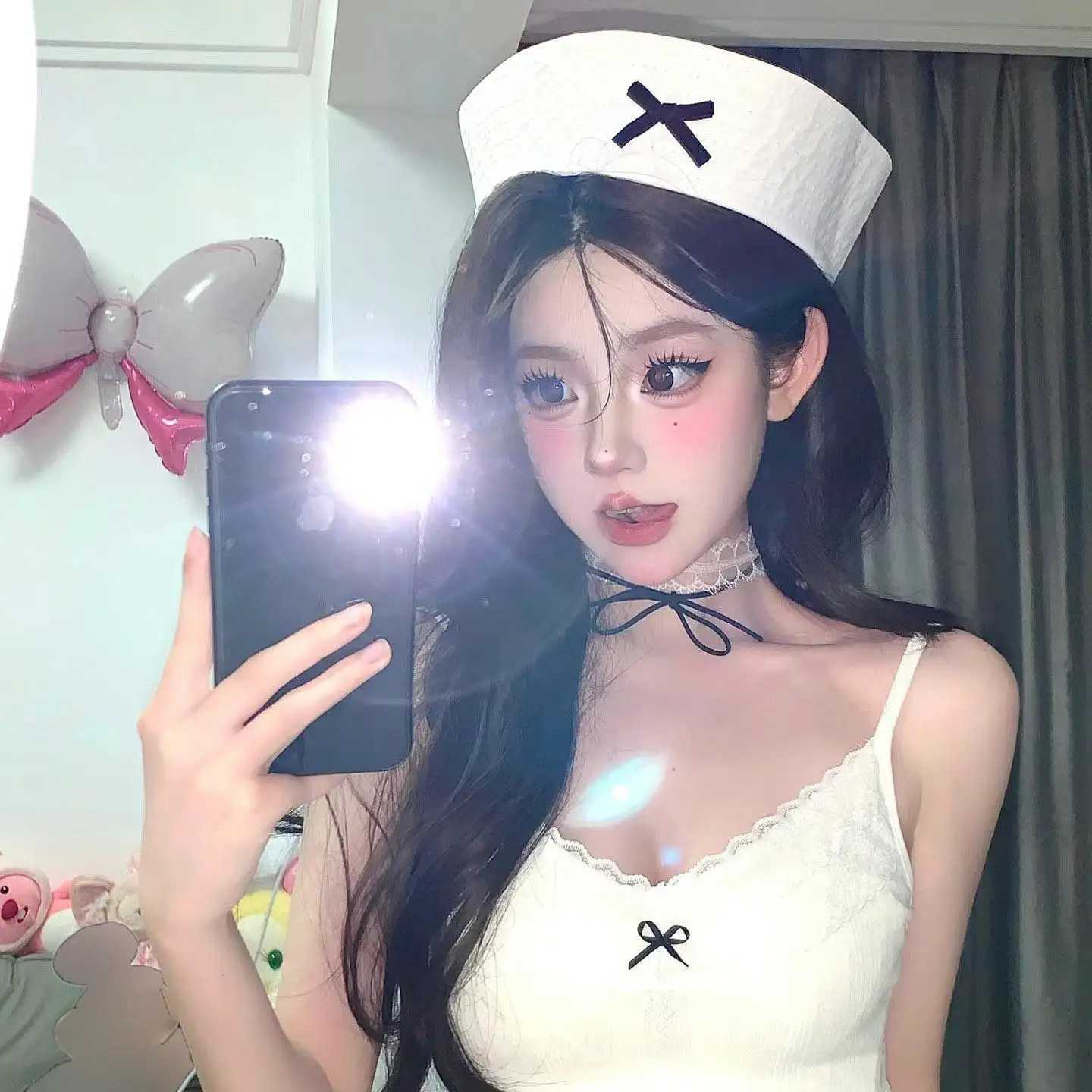 2K Pink White Bow JK Beret Hat Sexy Dome Sailor Hat Korean Style Navy C for Women Niche Flipped Nurse Cosplay Beret C XJ250807