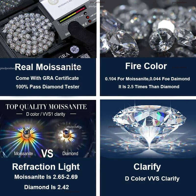 Usa Stock Fine Jewelry Hip Hop Sterling Sier Vvs Moissanite Dia Classic Tennis Chain Necklace