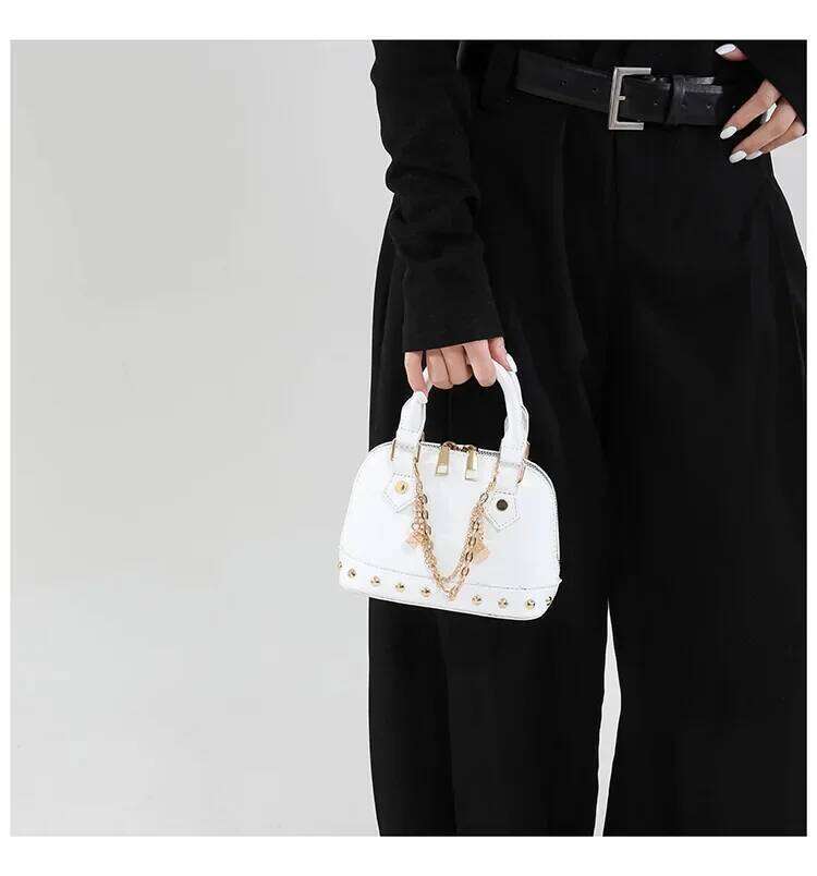 Summer Studded Shell Bag Minimalist Shoulder Crossbody Purse With Metallic Accents