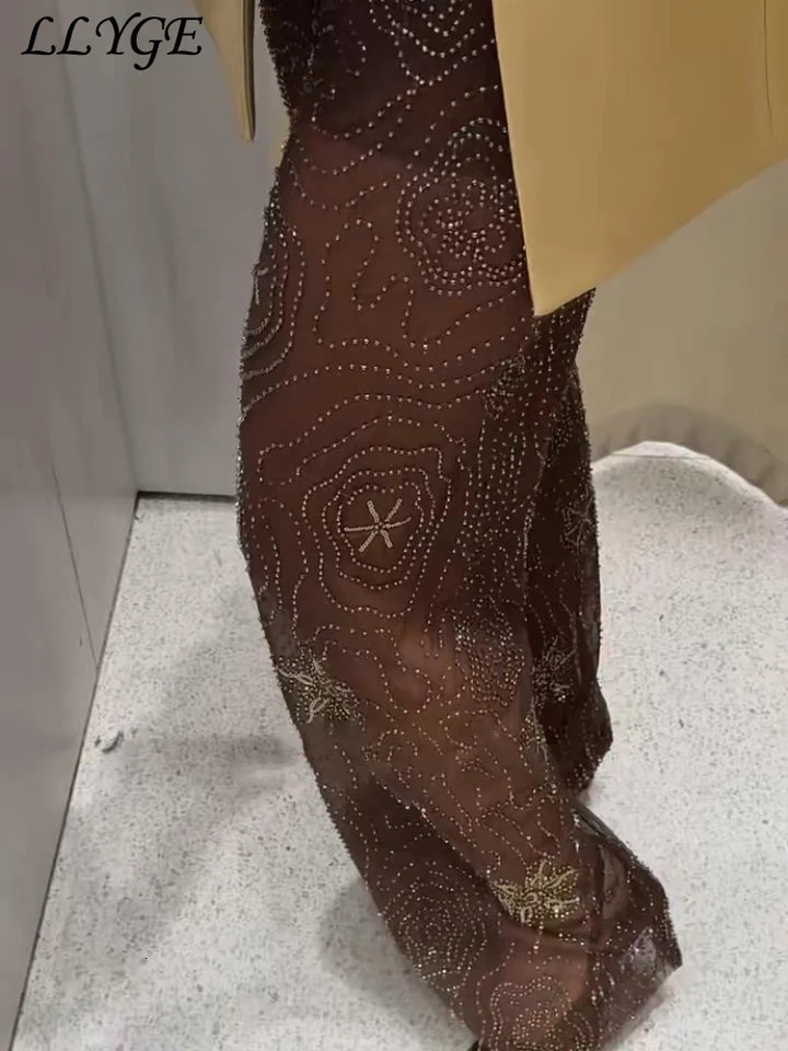 See Through Beaded Embroidery Pants Women Baggy Sexy Snowflake Sequined Wide Leg Trousers 2025 Spring Summer Lady Y2k Streetwear 250806