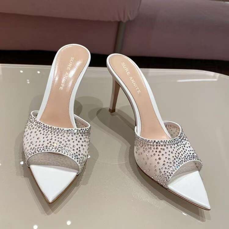 Summer 2025 designer shoes Women's Stunning Stiletto 34-42 Rhinestone Heel Slippers with Dress Pointed Toe High Heels Fashionable Comfortable for