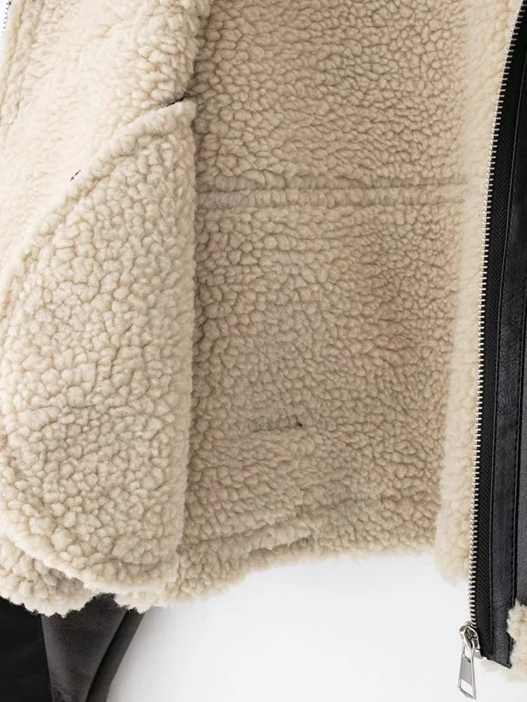 TRZA Winter Women Fashion With Belt Suede Lamb Leather Jacket Coats Faux Shearling Sheepskin Leather Outerwear Chic Tops 250804