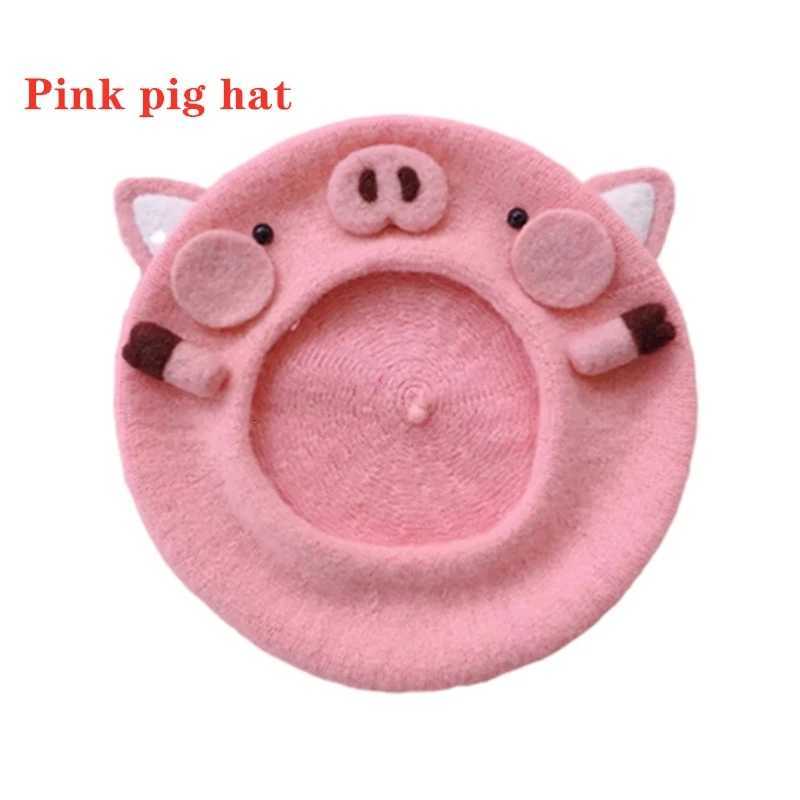 Womens beret hat cute pink piggy hat autumn and winter wool warm girl hat outdoor newsboy hat wholesale walking hat XJ250807