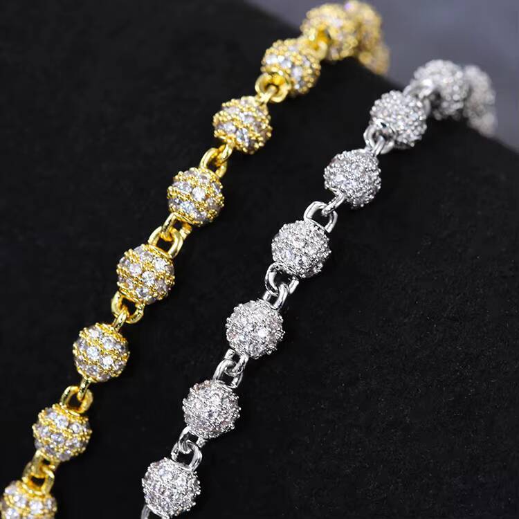 New Style Hiphop Fashion Ball Chain Necklace 4mm 8mm 10mm Solid 925 Silver Iced Out Moissanite Diamonds Ball Moissanite Chains