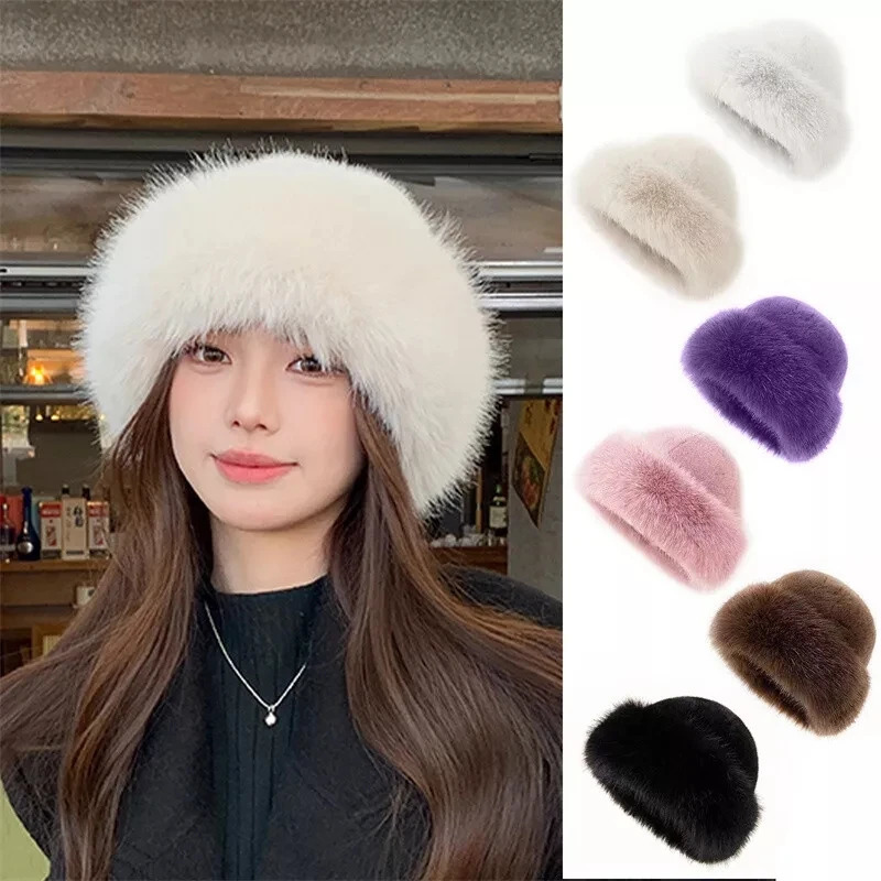 Cozy Faux Fur Hat Casual Breathable Warm Hat Stylish Plush Cap Ladies Winter Solid Fisherman Cap Women Fluffy Plush Bucket Hat 250806