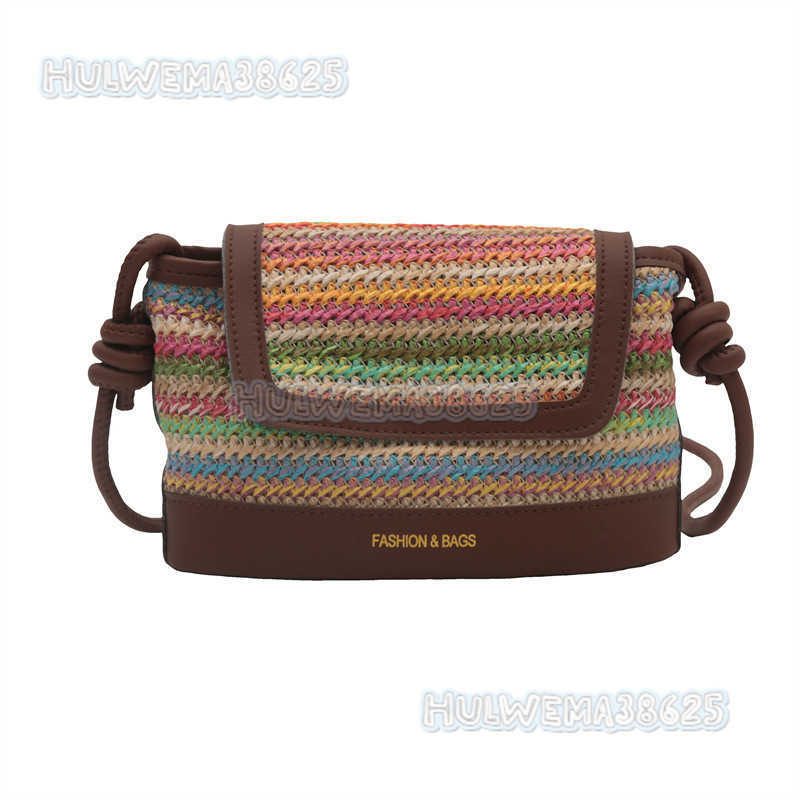 2024 Rainbow Straw Small Bag for Women New Trendy Summer Fashion Woven Shoulder Crossbody Bucket Bag H250806